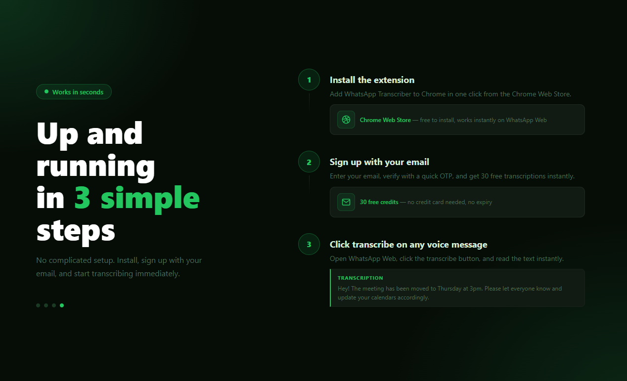 Three steps to install and use the WhatsApp audio transcriber Chrome extension